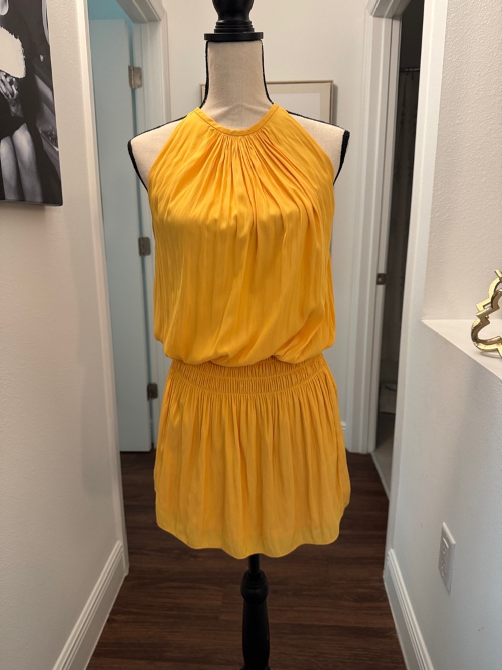 Ramy Brook Yellow Halter Pleated Mini Dress